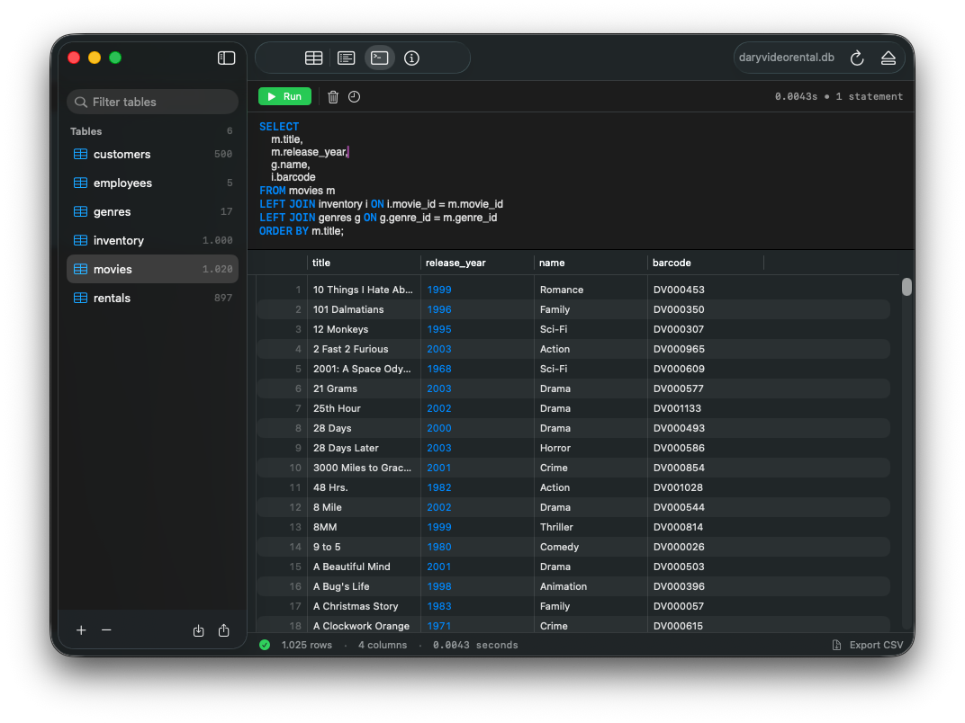 Feather SQLite screenshot